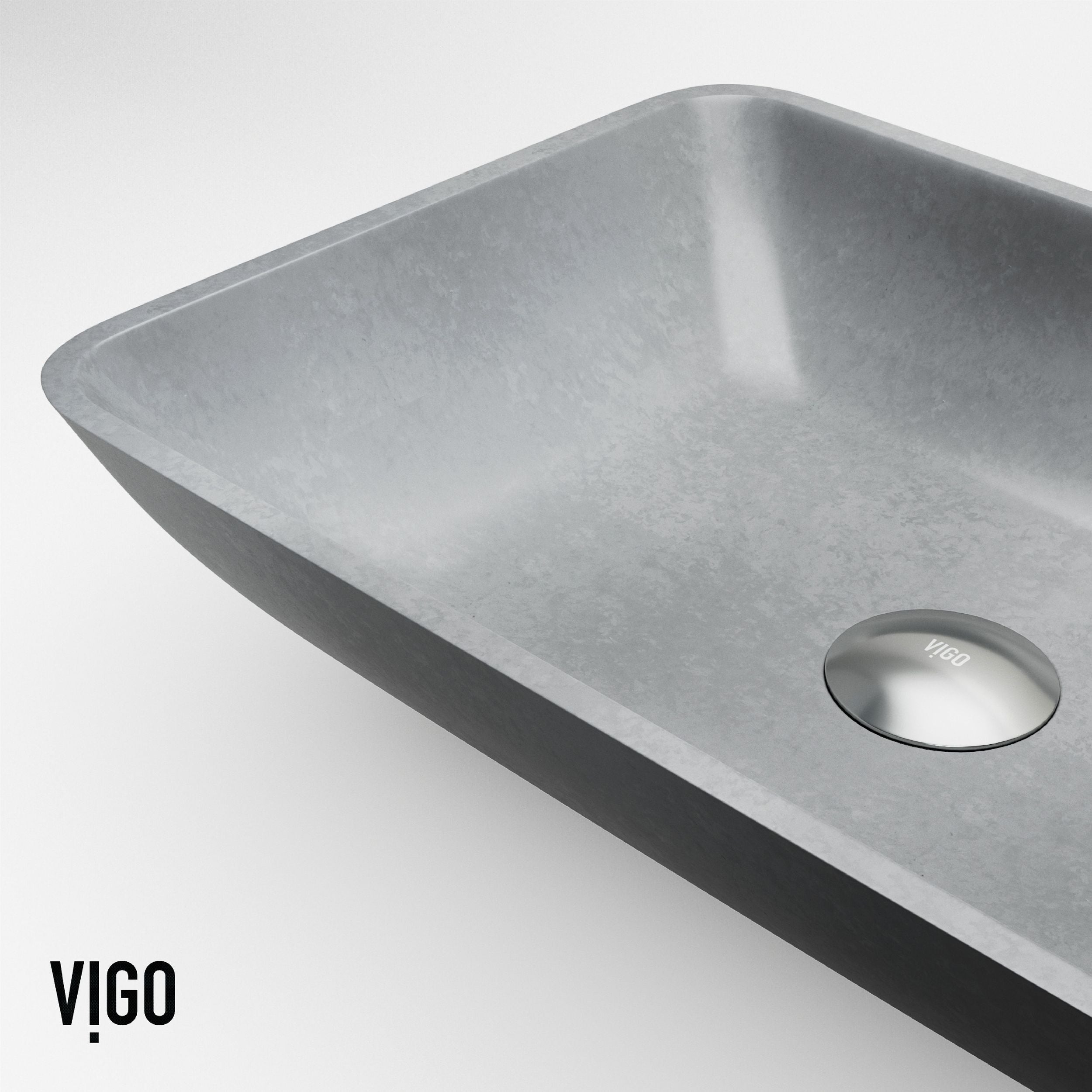VIGO Duomo Gothic ConcretoStone Grey Bathroom Sink/Basin Set with Dunn Faucet and Rectangular Vessel