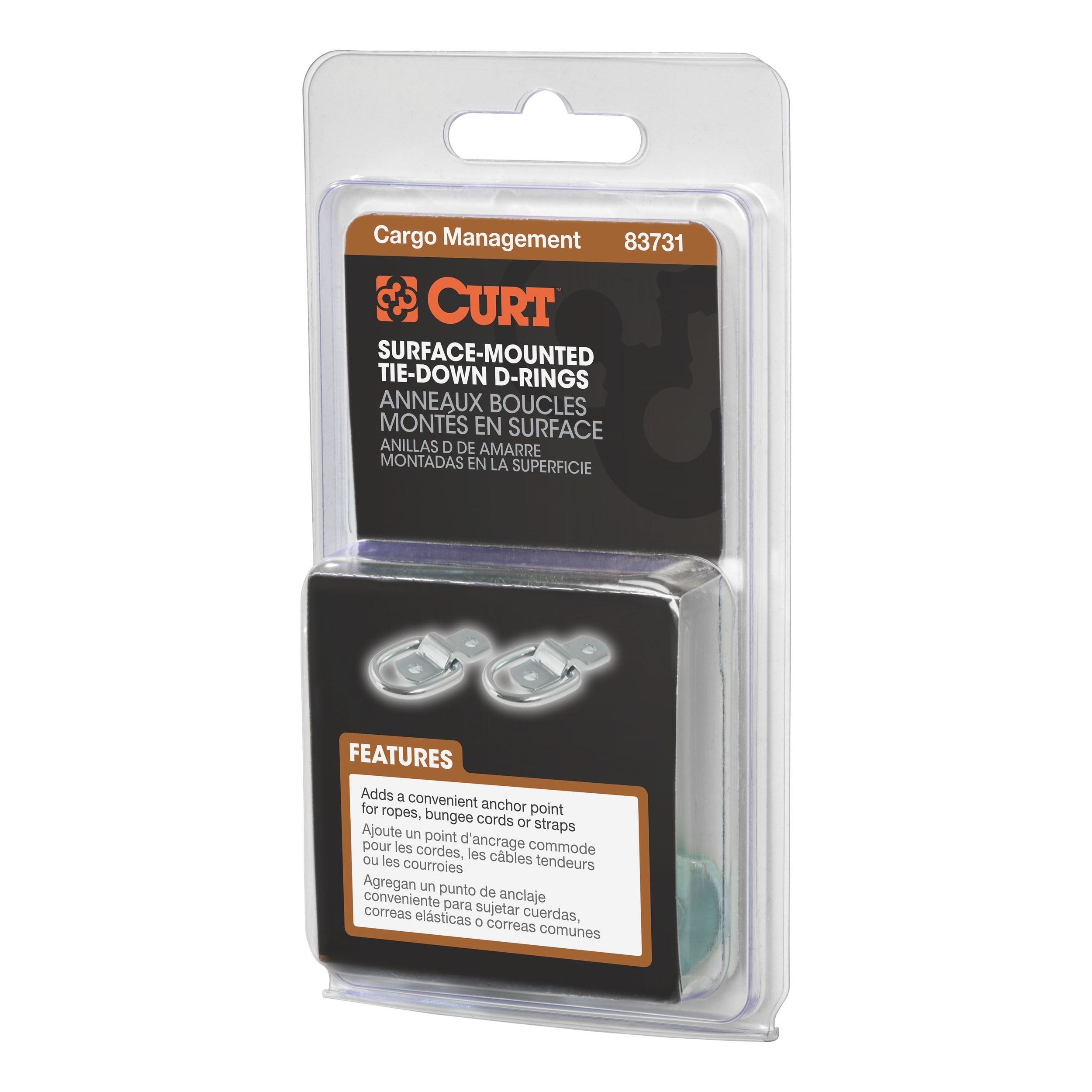 CURT 1-in x 1-1/4-in Surface-Mounted Tie-Down D-Rings, 1200-lb, 2-pk