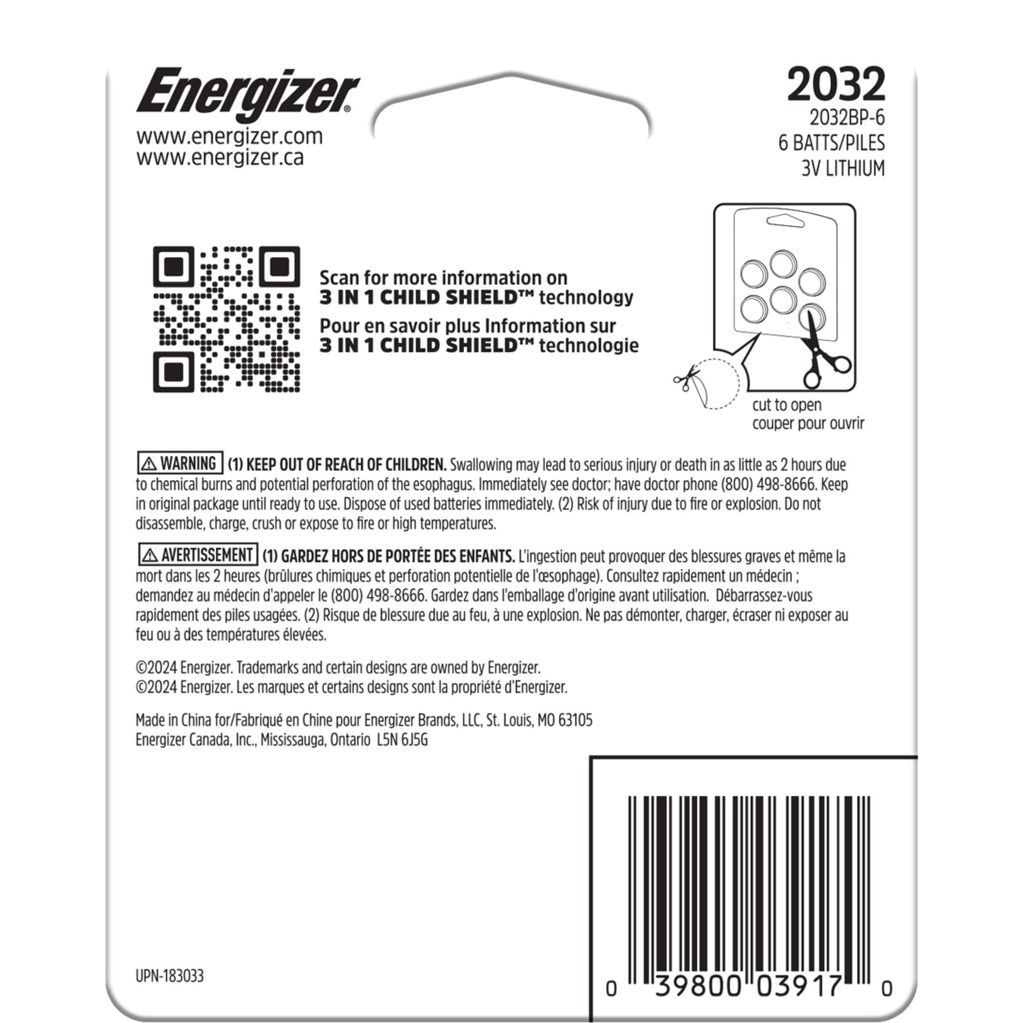 Energizer 6-pk CR2032 3V / 3 Volt Lithium Coin Cell Batteries, Long Lasting