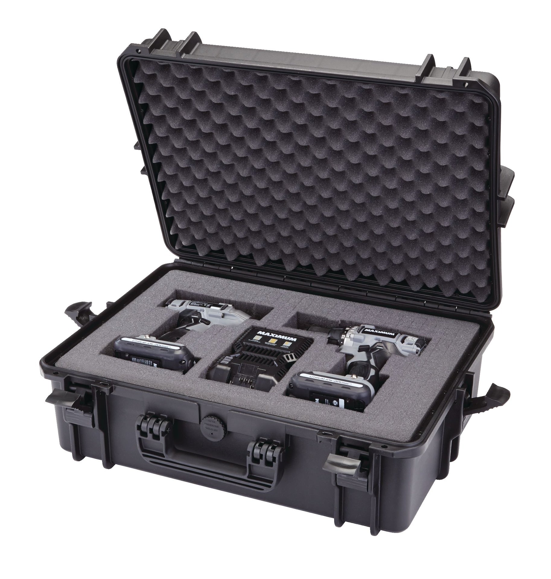 MAXIMUM Portable IP67 Waterproof Case/Tool Box with Foam Layers, Black, Large, 22-in