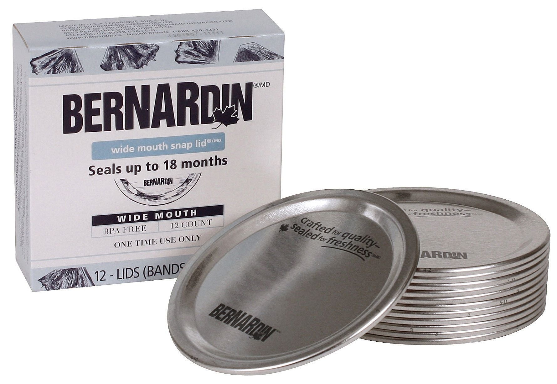 Bernardin Wide Mouth Replacement Snap Lids for Mason Jars, 12-pk
