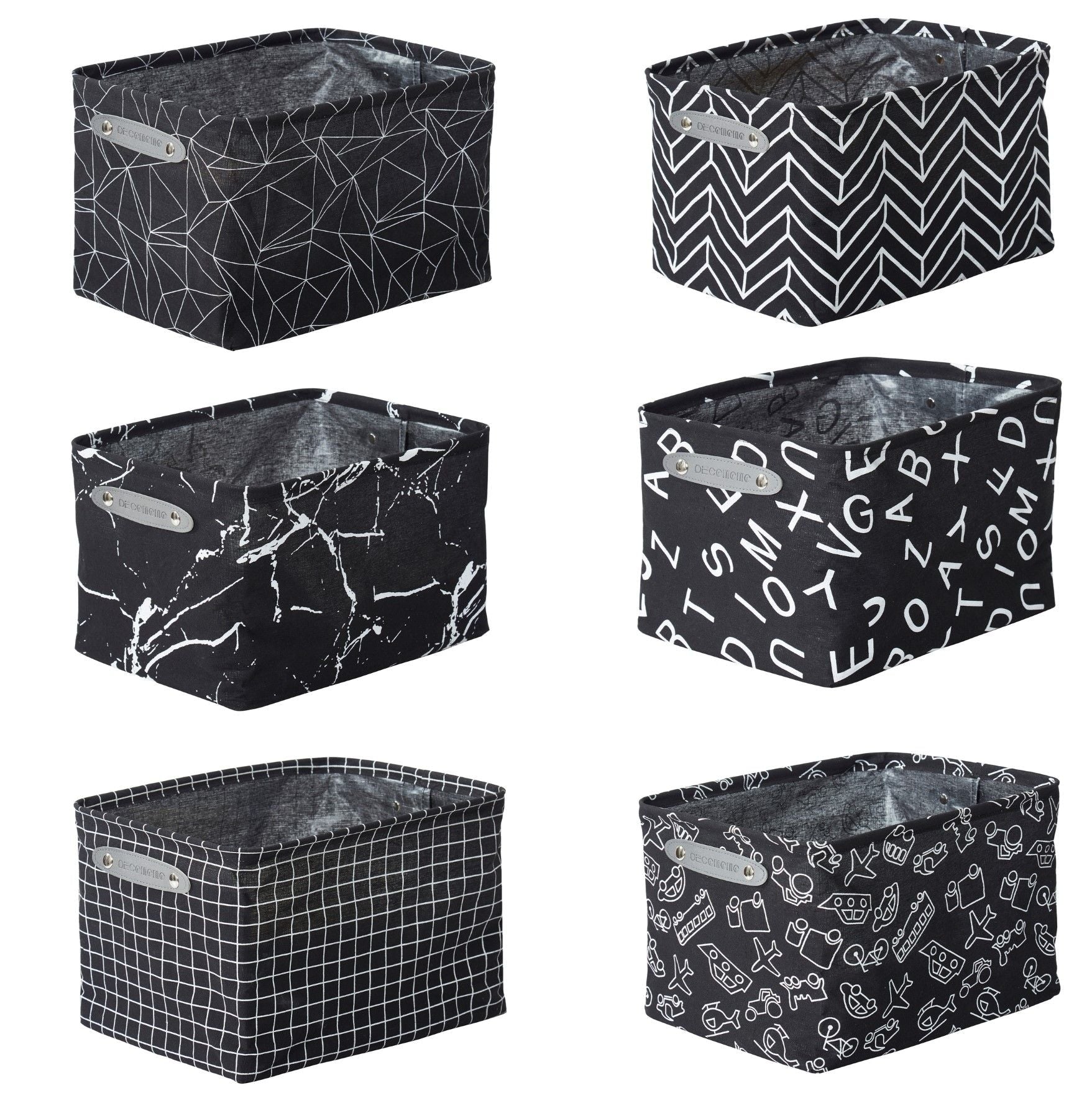Decomomo Large Water Resistant Storage Bin, 15-in x 11-in x 9.5-in, 6-pk, White Pattern
