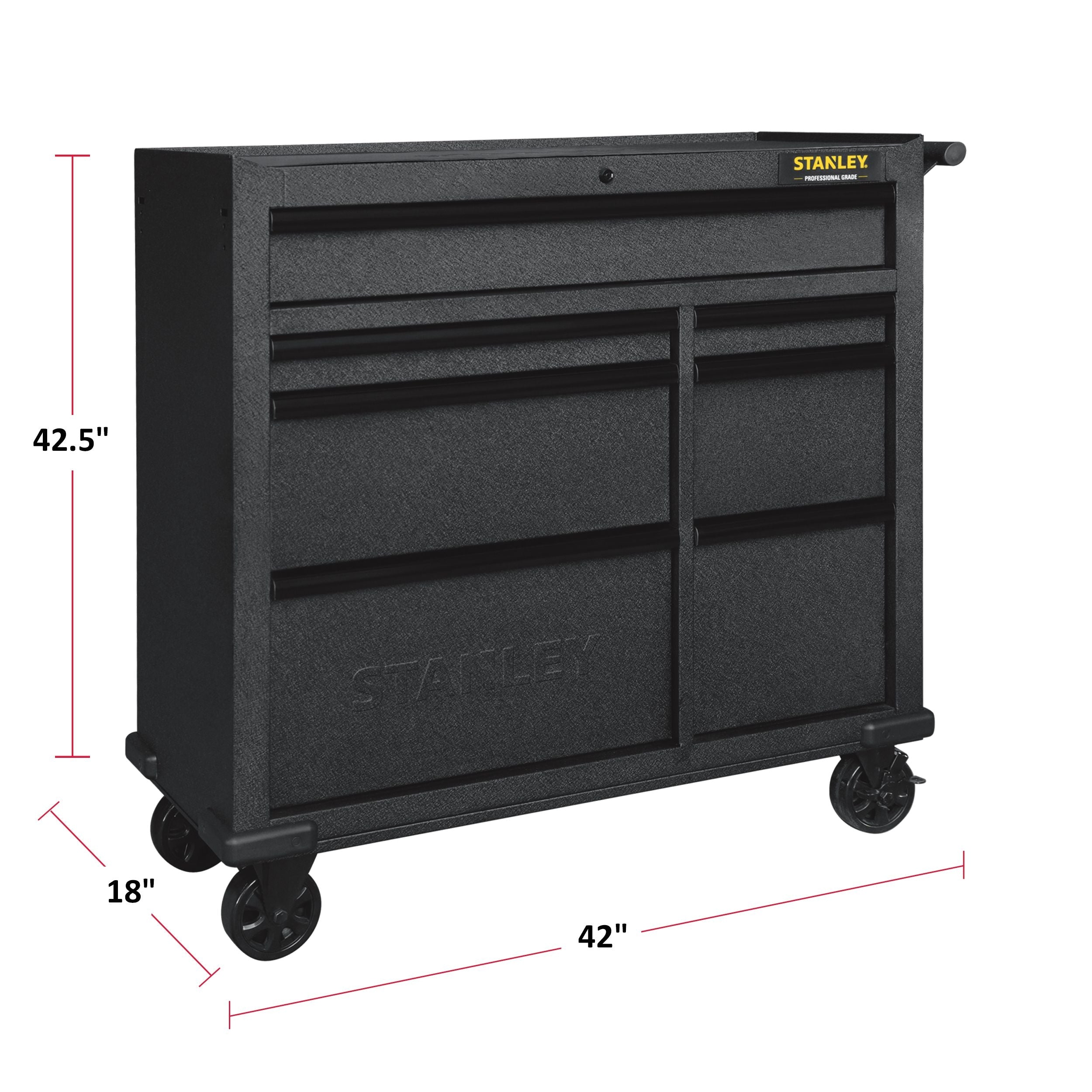 Stanley Rolling Tool Storage Cabinet with 7 Drawers, Power Bar with USB, Black, 42-in
