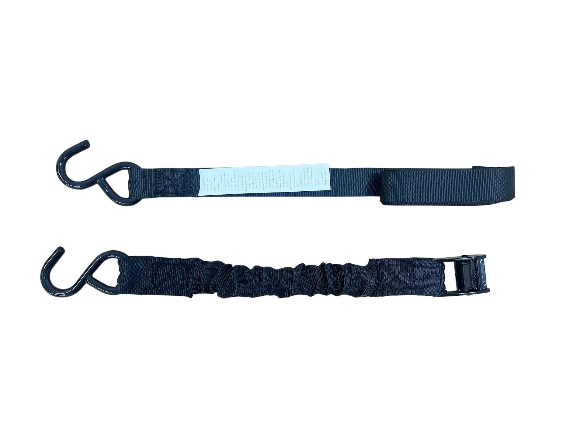 Certified Bungee Cam-Buckle Tie-Down, 600-lb Break Strength, Black, 8-ft, 2-pk