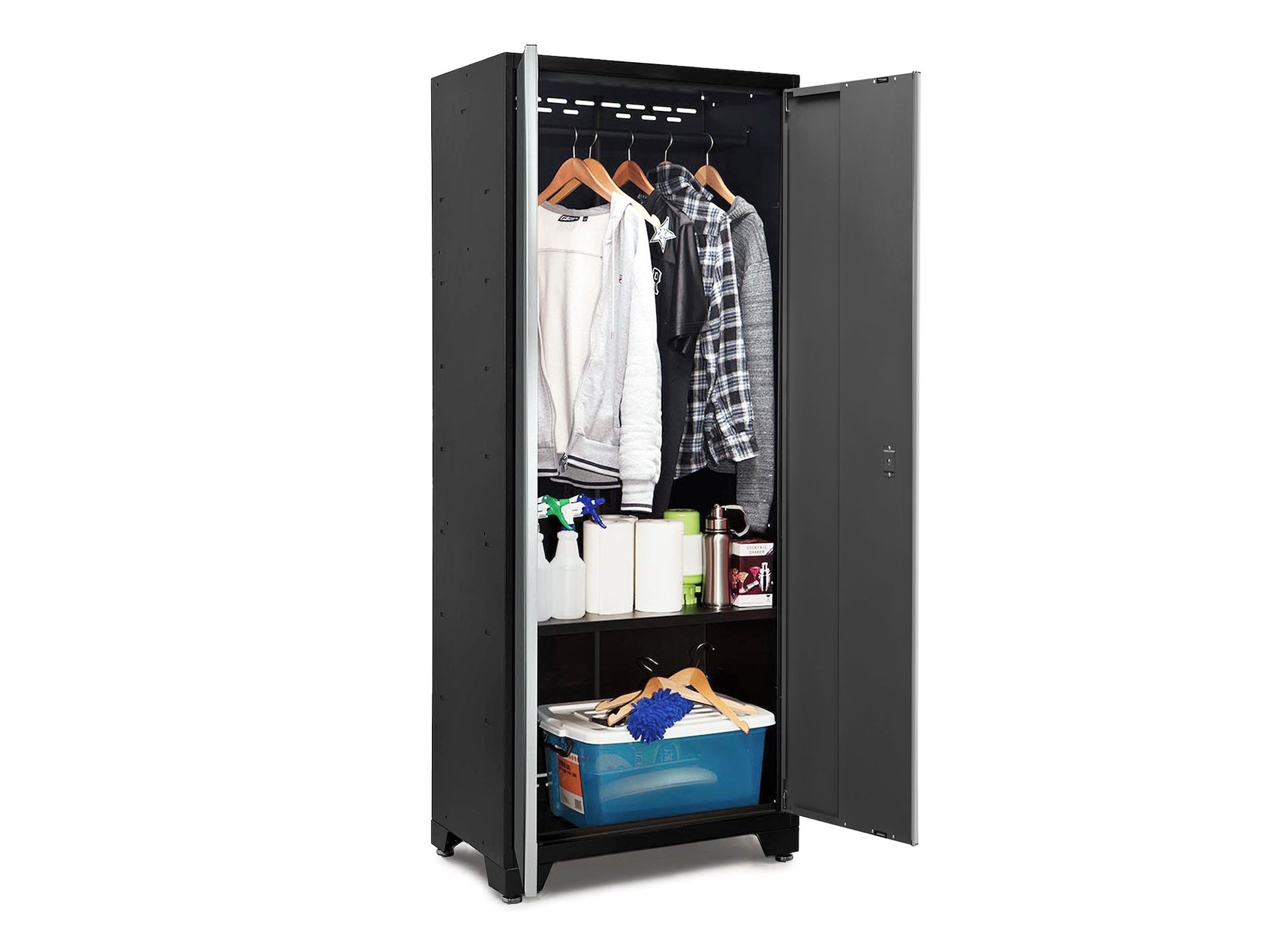 NewAge Bold Series 24-Gauge Steel RTA Storage Locker with 3 Shelves, Black/Grey, 30-in