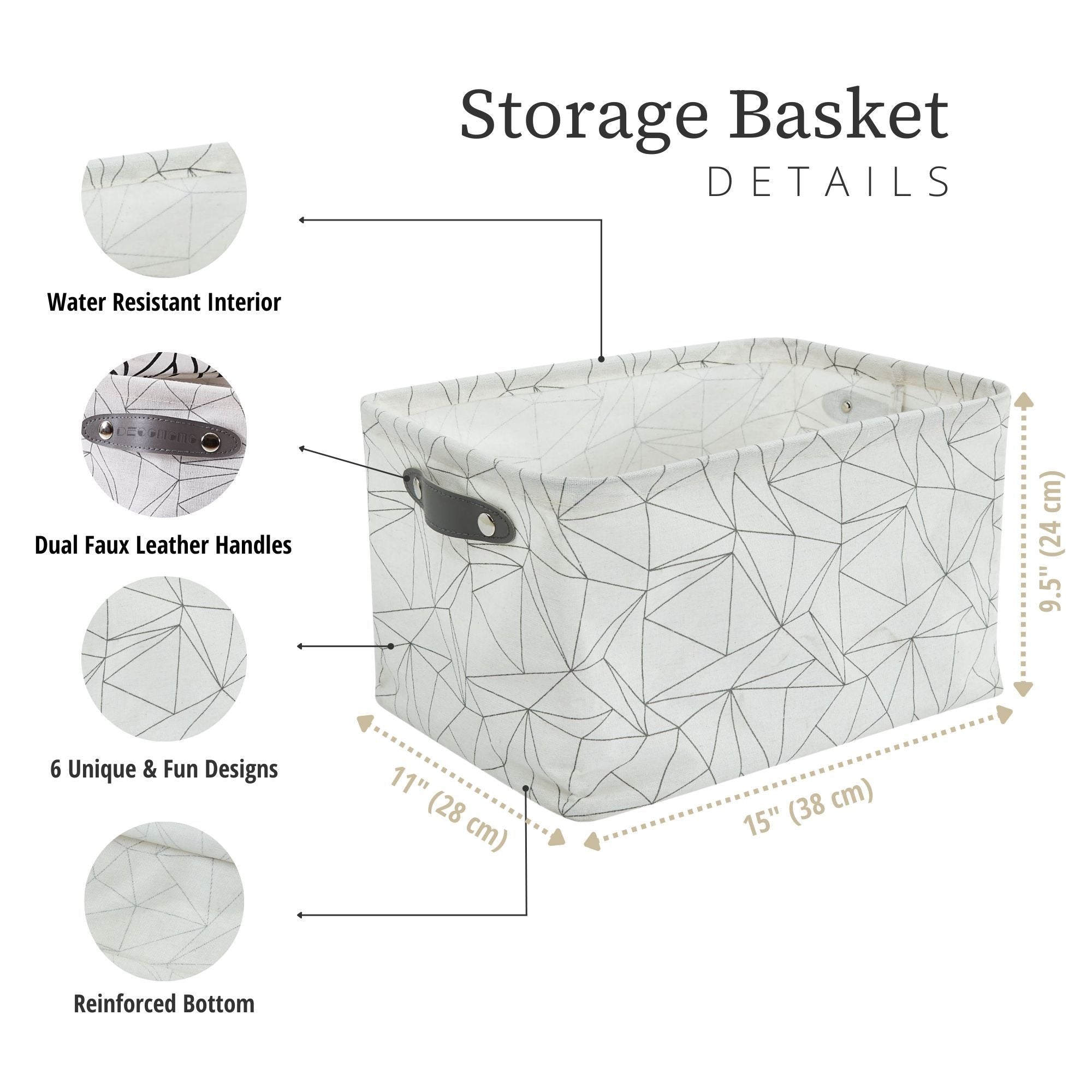 Decomomo Large Water Resistant Storage Bin, 15-in x 11-in x 9.5-in, 6-pk, Black Pattern