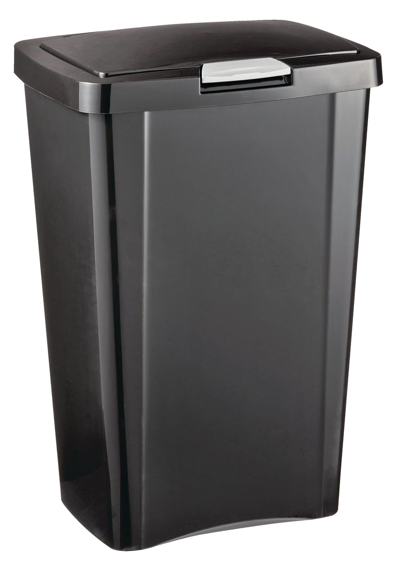 Sterilite Plastic Rectangular Springloaded Touch Top Garbage Can, Black, 49-L