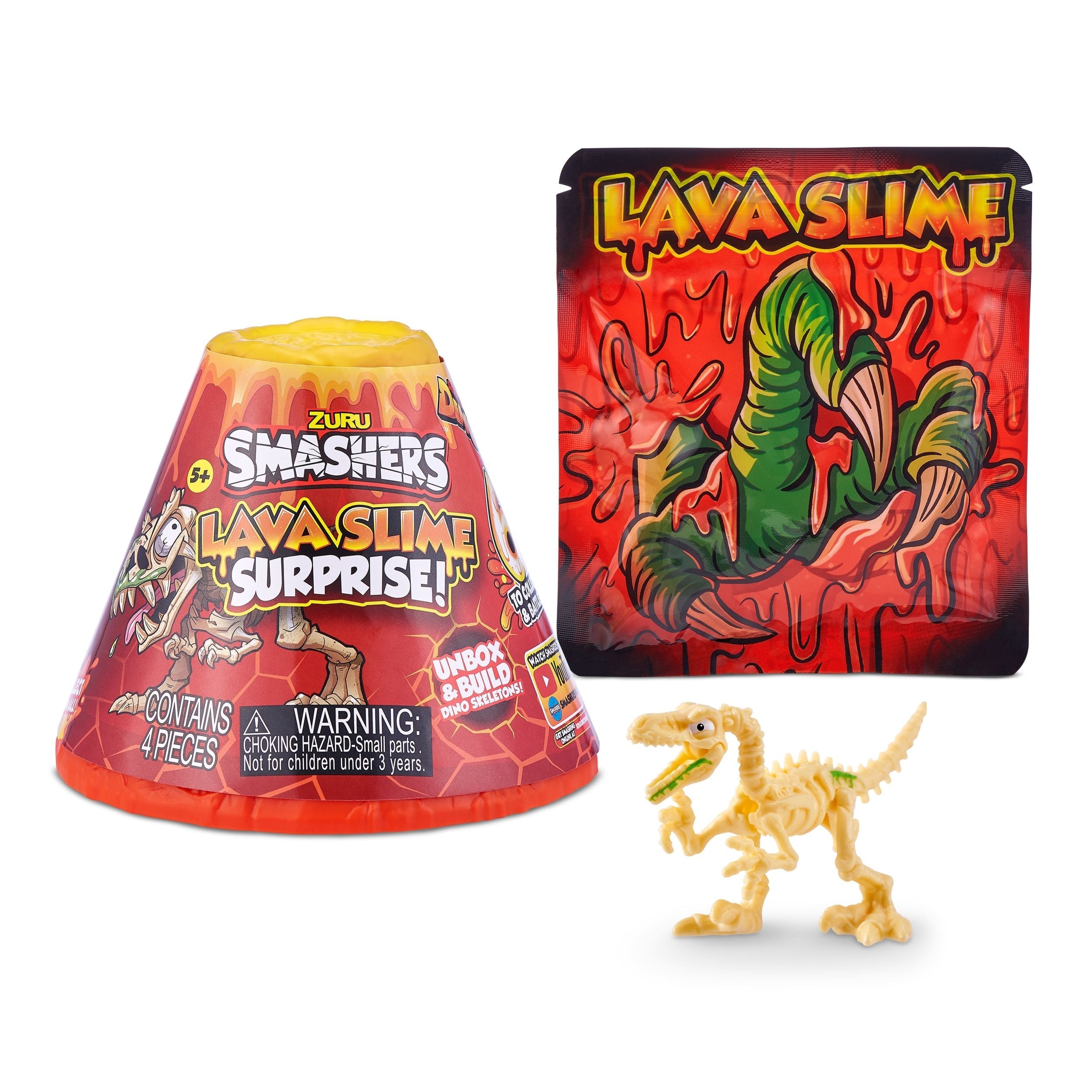 Volcano Lava Slime with Dinosaur Toy Favour, Multi-Coloured, 4-pk, Ages 5+, for Arts & Crafts/Birthday Favour